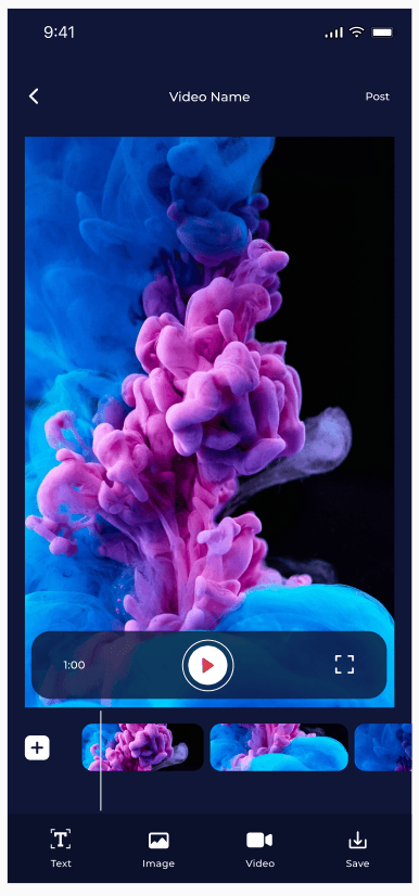 Video Editor — app mockup showing editing interface