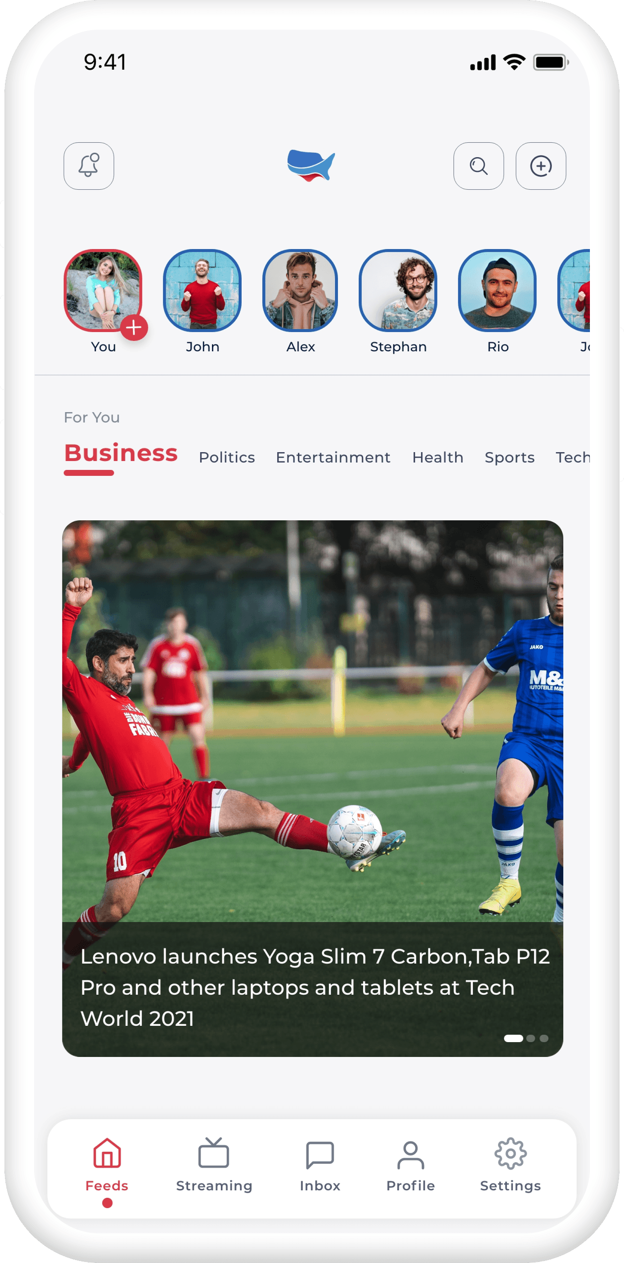 Personalized Feed — app mockup showing curated news feed