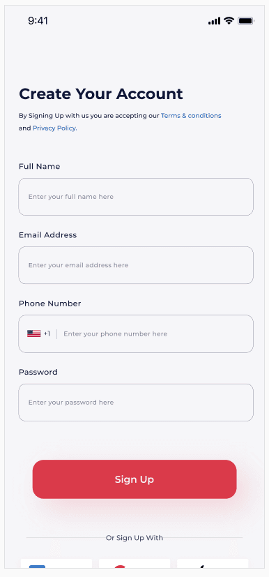 COMPLETE PROFILE — app screen